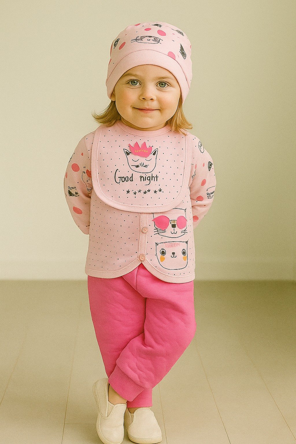 Top & Long Pant Set With Cap & Bib Set